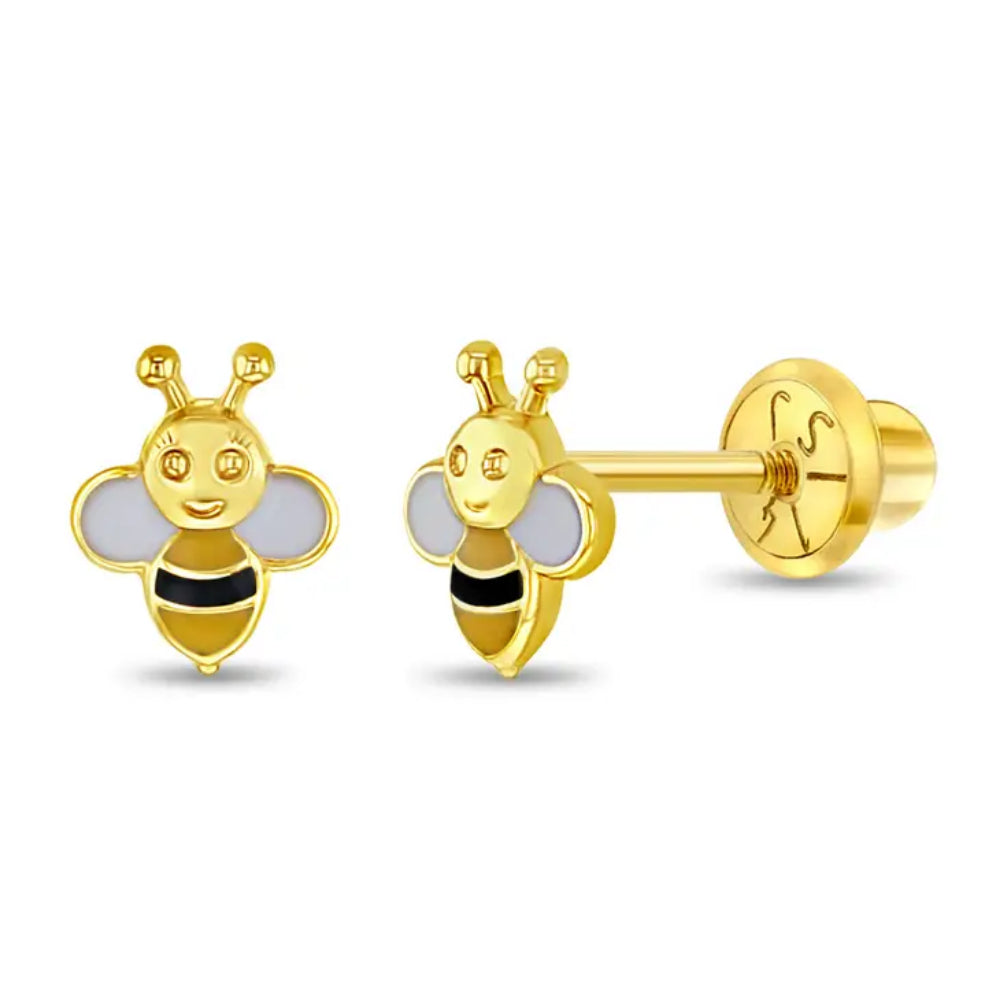 Children's 14k Yellow Gold Honey Bee Stud Earrings