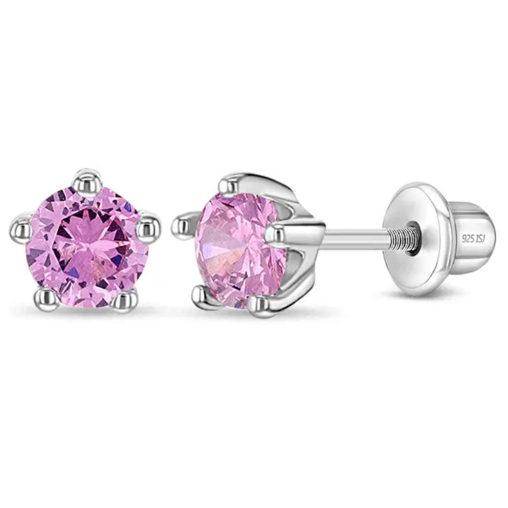 Children's Classic CZ Birthstone Solitaire Earrings