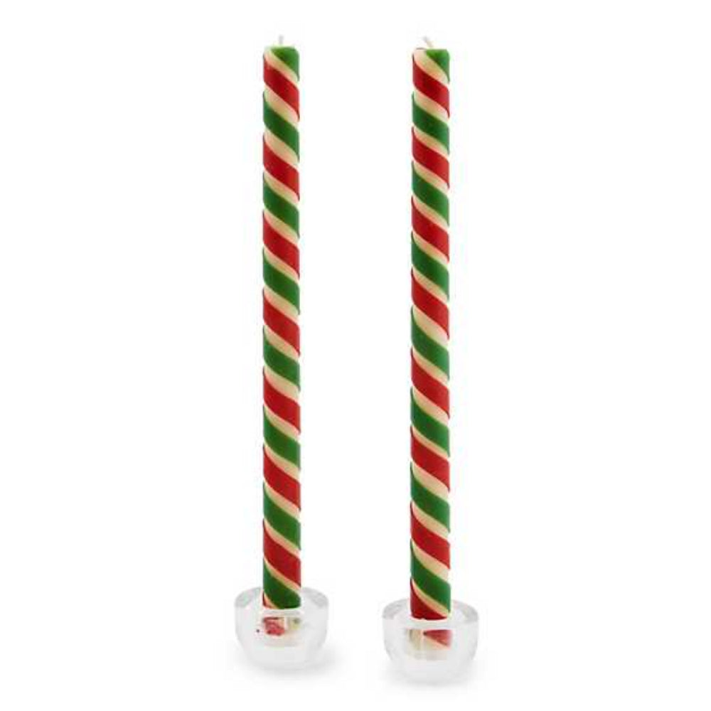 MacKenzie-Childs Ribbon Red & Green Dinner Candles - Set of 2