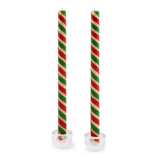 MacKenzie-Childs Ribbon Red & Green Dinner Candles - Set of 2