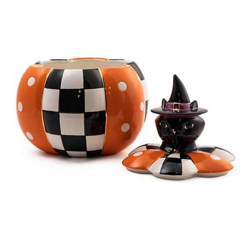 MacKenzie-Childs Black Cat Lidded Pumpkin Dish