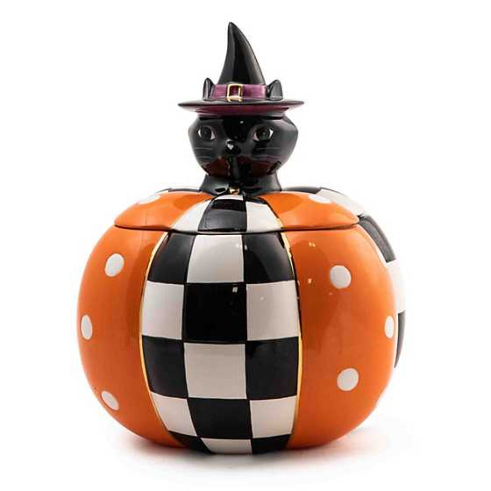 MacKenzie-Childs Black Cat Lidded Pumpkin Dish