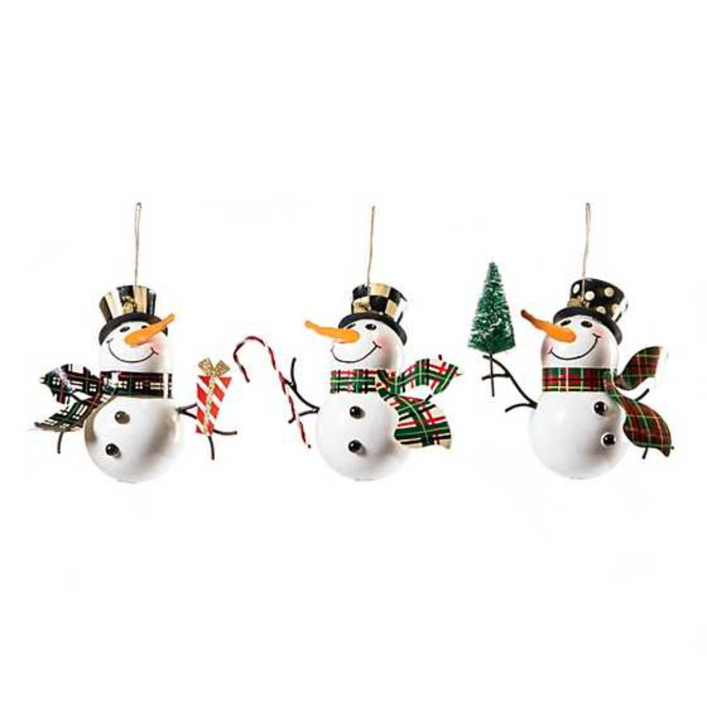 MacKenzie-Childs Tartastic Snowman Ornaments - Set of 3