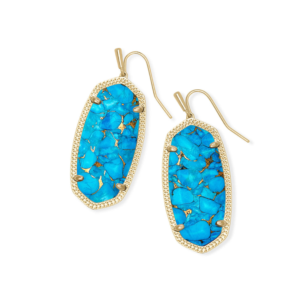 Kendra Scott Elle Drop Earrings in Gold Bronze Veined Turquoise