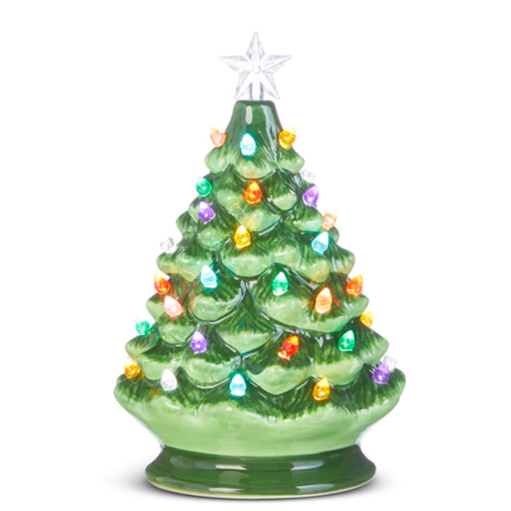 8" Vintage Green Lighted Tree With Timer