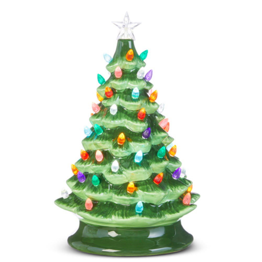 13" Vintage Green Lighted Tree With Timer