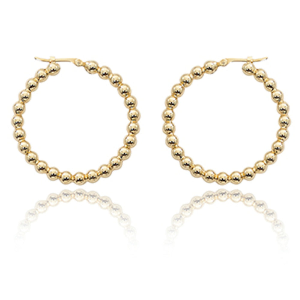 14k Yellow Gold Medium Beaded Snap-Down Hoop Earrings