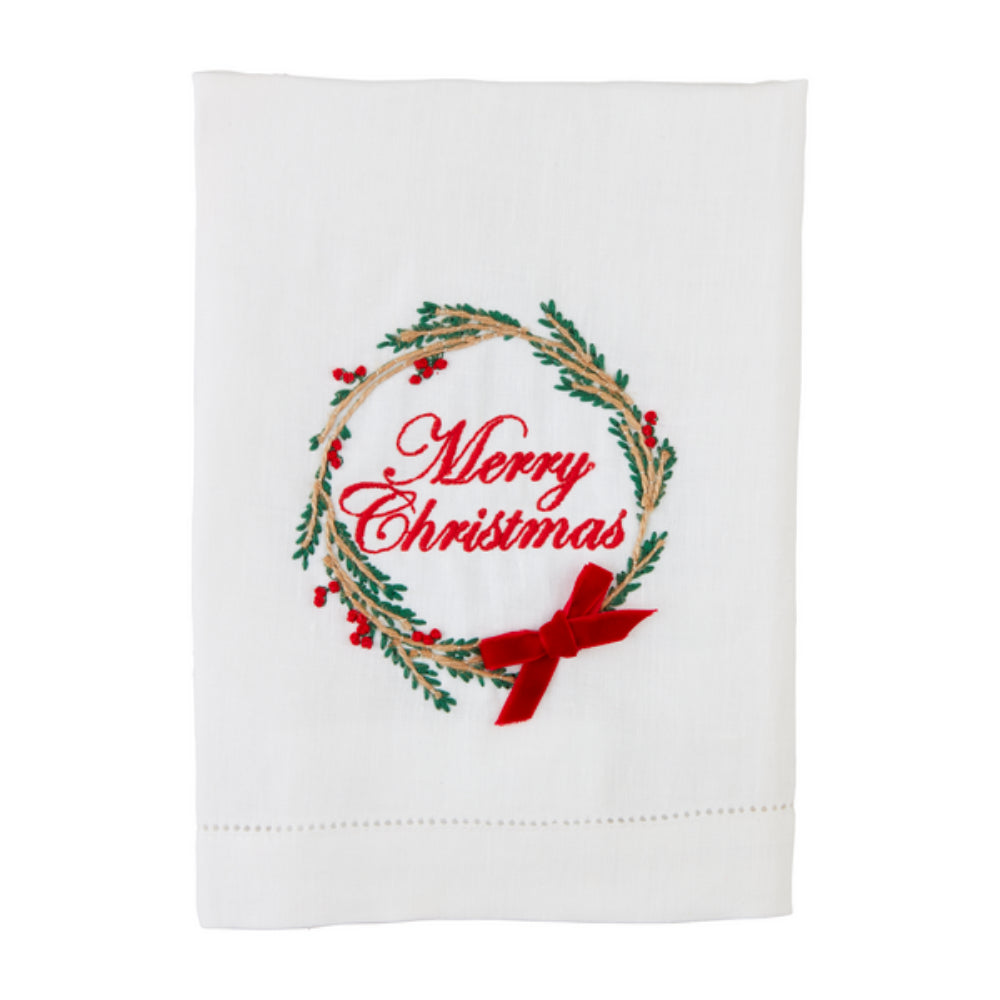 Mud Pie Christmas Embroidered Bow Towel