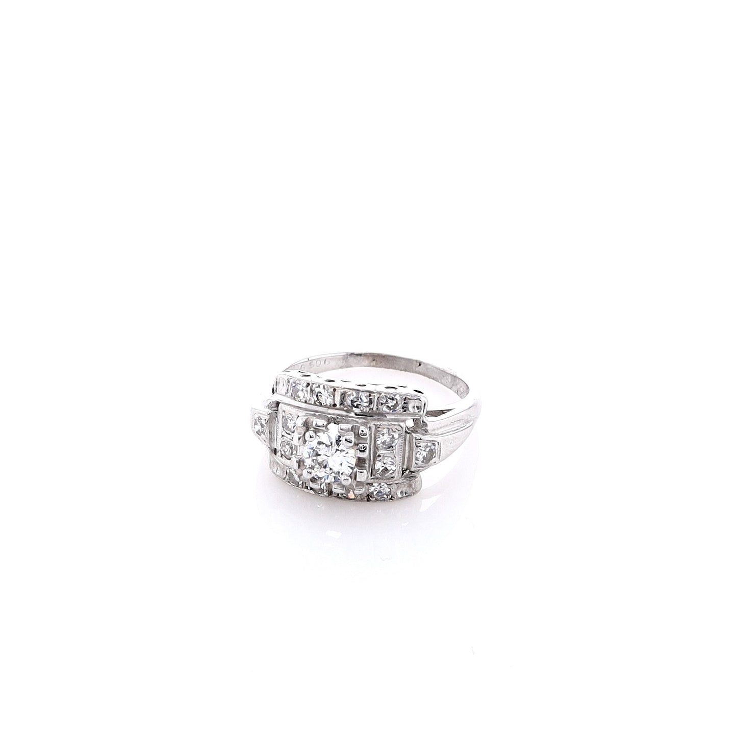 Estate 14k White Gold Rose Cut and Round Brilliant Cut Diamond Ring