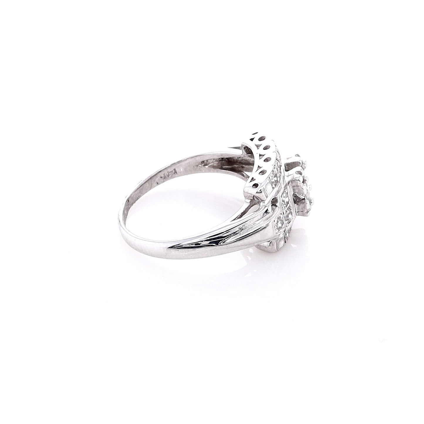 Estate 14k White Gold Rose Cut and Round Brilliant Cut Diamond Ring