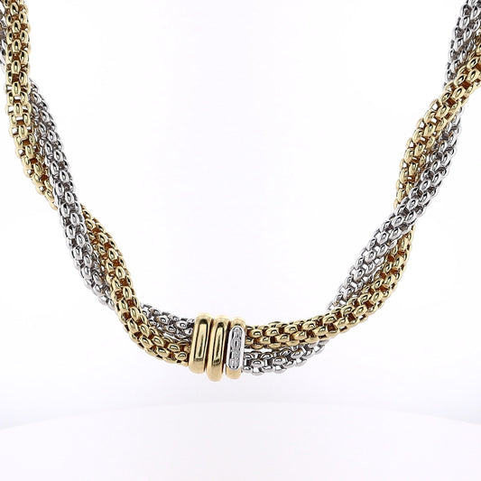 Estate FOPE 18 Karat Two Tone 17" Interlocking Popcorn Chain Necklace