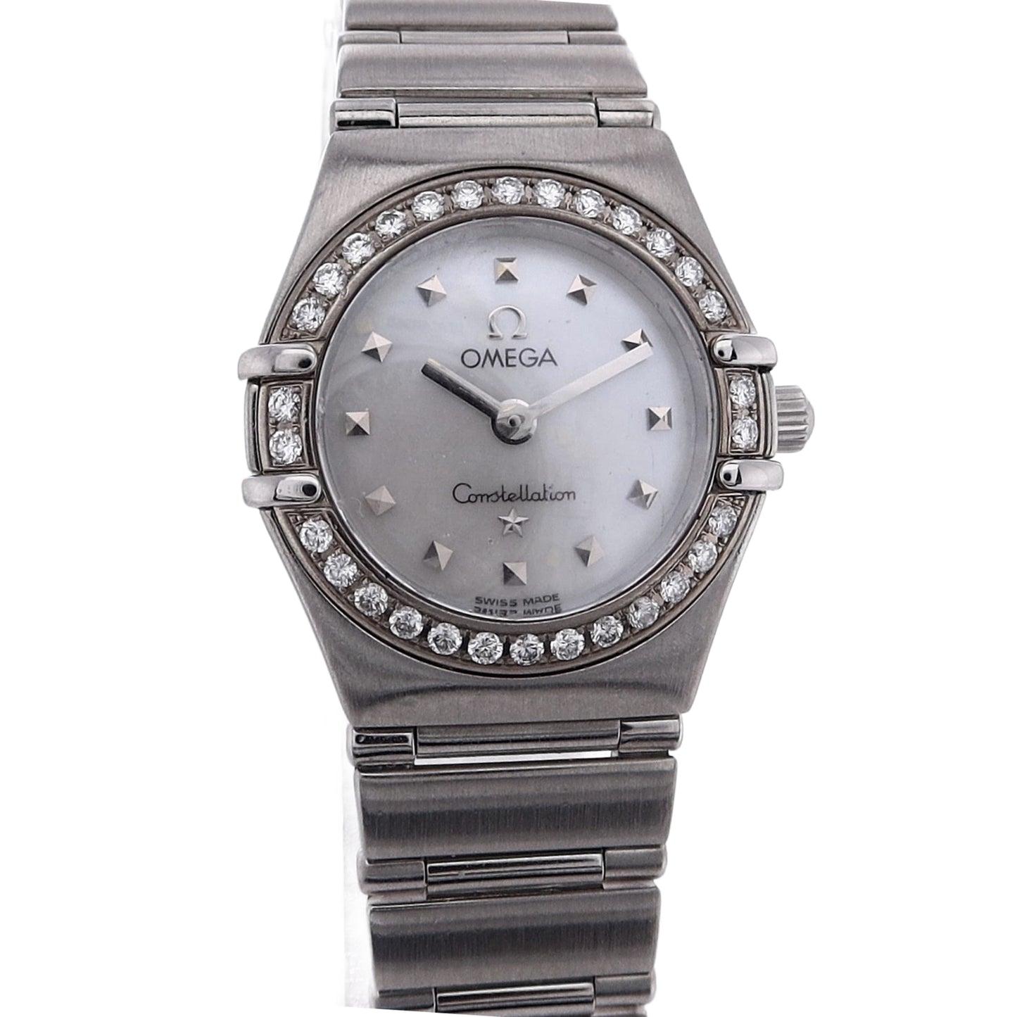 Estate Omega Stainless Steel Constellation Ladies Mother of Pearl Dial Diamond Bezel