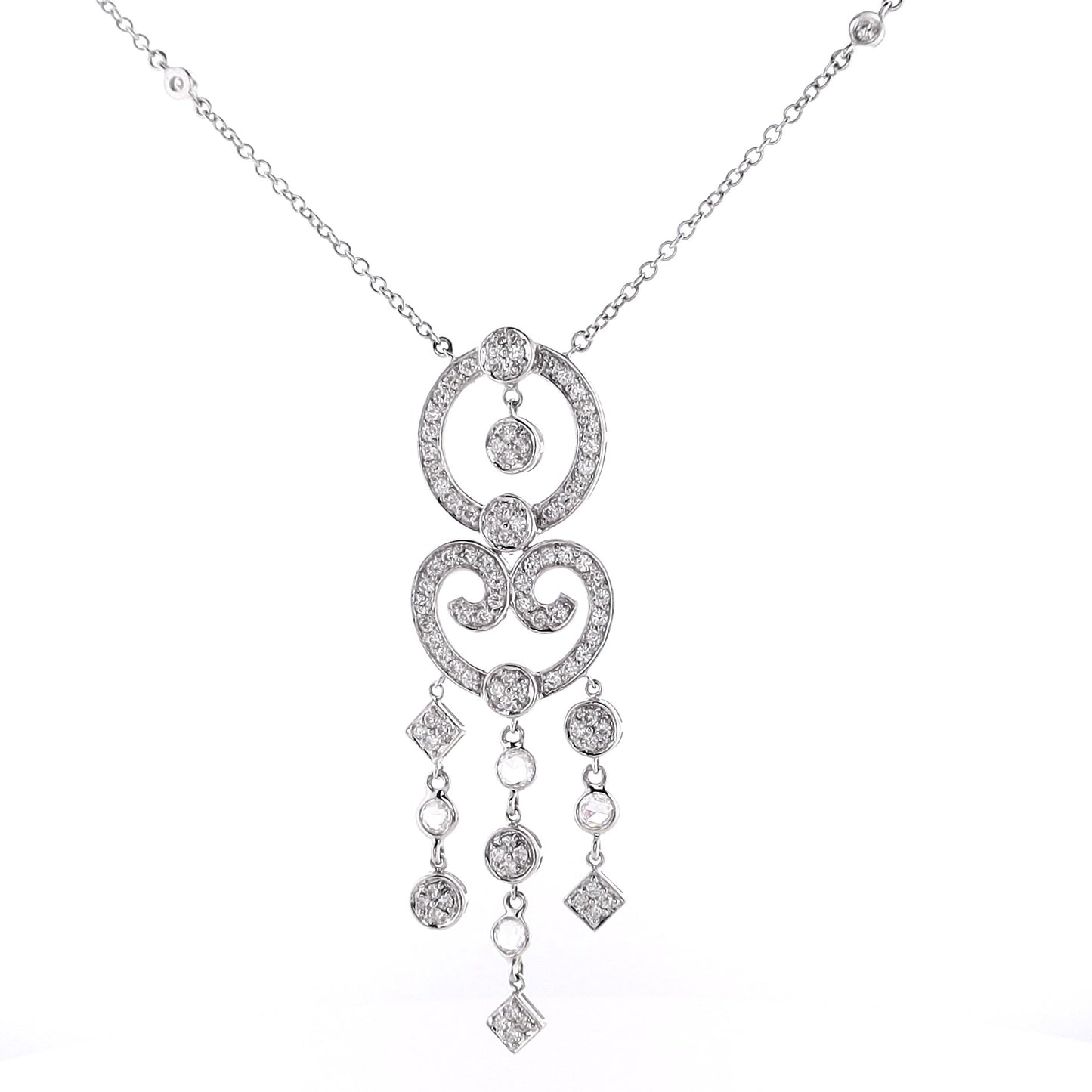 Estate 18 Karat White Gold Chandelier Design Pendant Diamond Necklace