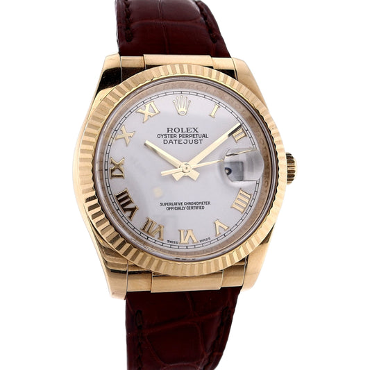 Estate Rolex 18k Yellow Gold Gents Oyster Perpetual Datejust White Dial 116138 C.2004