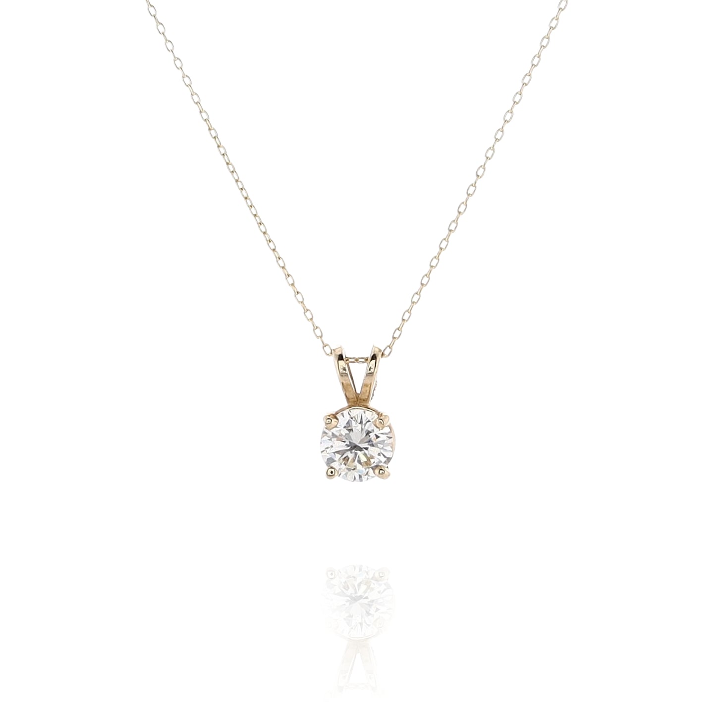 Estate 14 karat Yellow Gold Solitaire Diamond Pendant Cable Chain Necklace