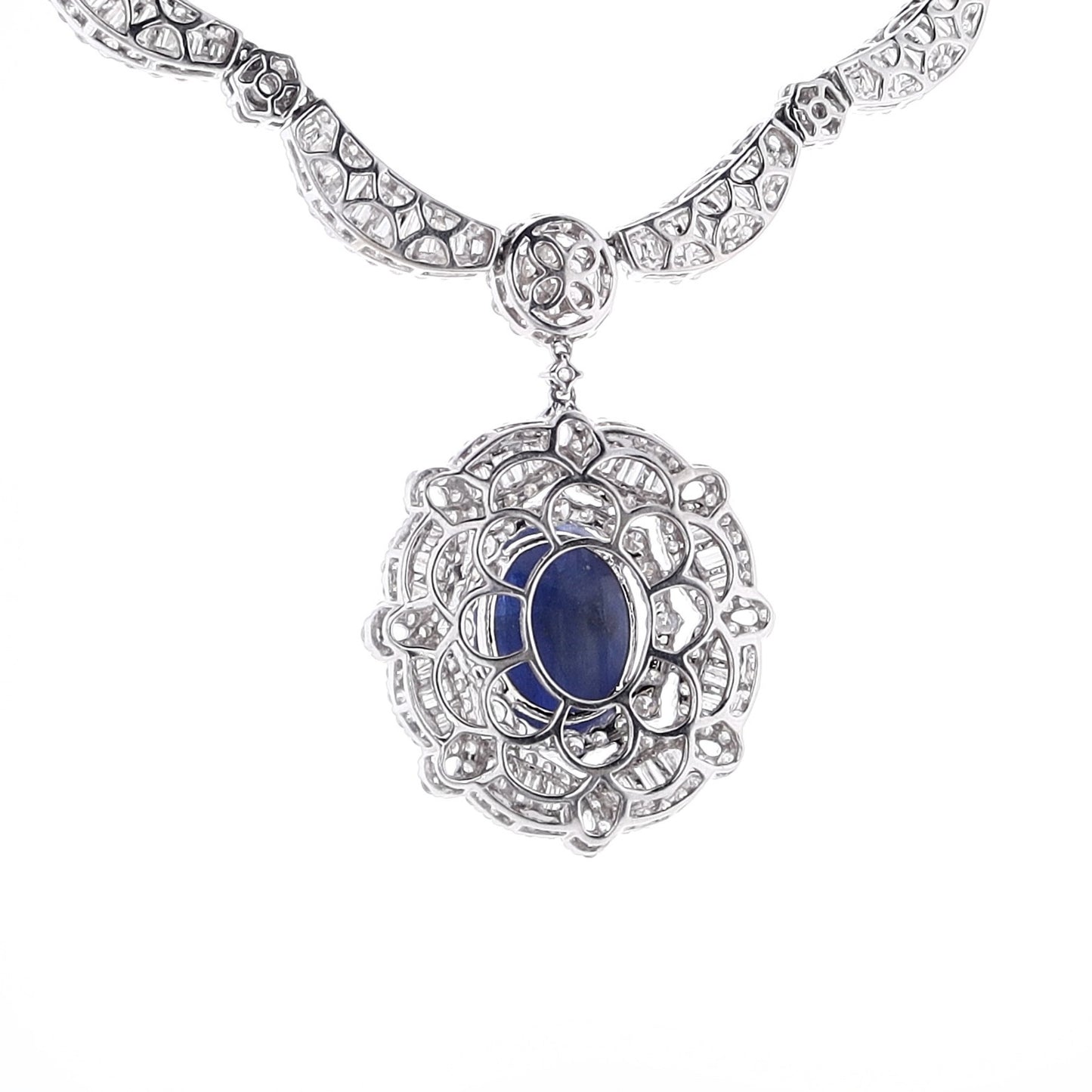 Estate 18k White Gold Star Sapphire and Diamond Scallop Design 16" Necklace