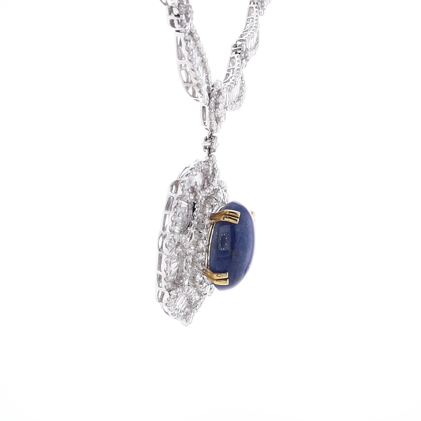 Estate 18k White Gold Star Sapphire and Diamond Scallop Design 16" Necklace