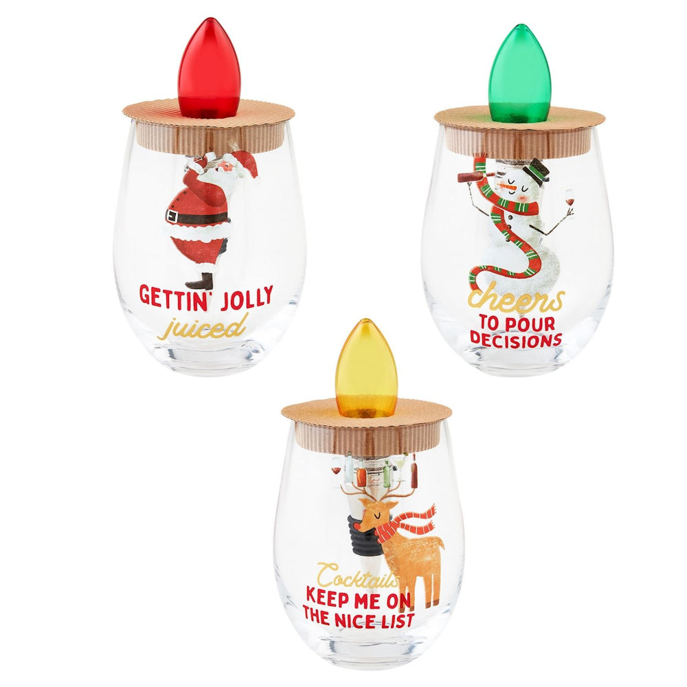 Mud Pie Christmas Light-Up Wine Glass & Stopper Set