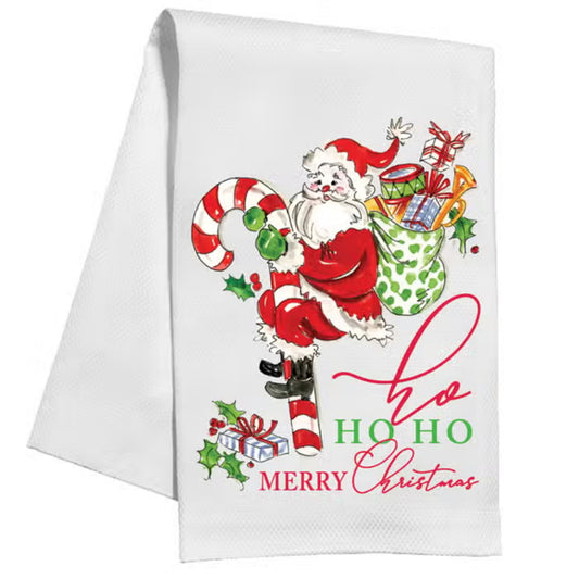 RosanneBeck Hand Painted Candy Cane Santa Kitchen Towel