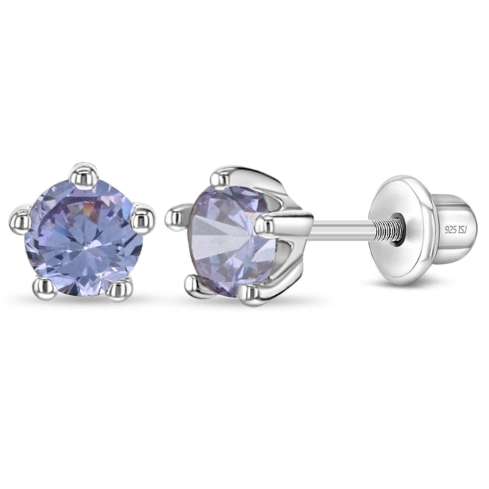 Children's Classic CZ Birthstone Solitaire Earrings