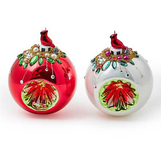 MacKenzie-Childs Cardinal Glass Reflector Ornaments - Set of 2