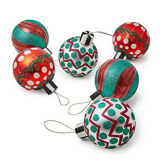 MacKenzie-Childs Cozy Christmas Glass Ball Ornaments - Set of 6