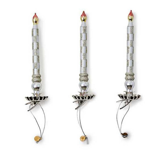 MacKenzie-Childs Sterling Check Glass Candle Clips - Set of 3