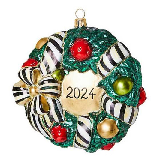 MacKenzie-Childs 2024 Classic Courtly Wreath Glass Ornament