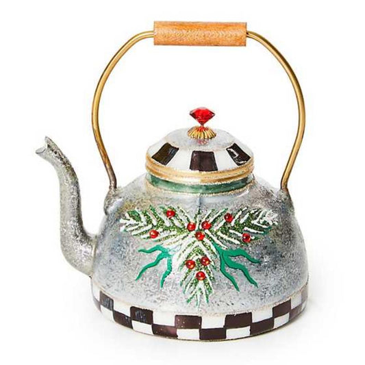 MacKenzie-Childs Farmhouse Holiday Tea Kettle Glass Ornament