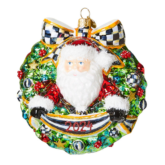 MacKenzie-Childs 2024 Santa Wreath Glass Ornament