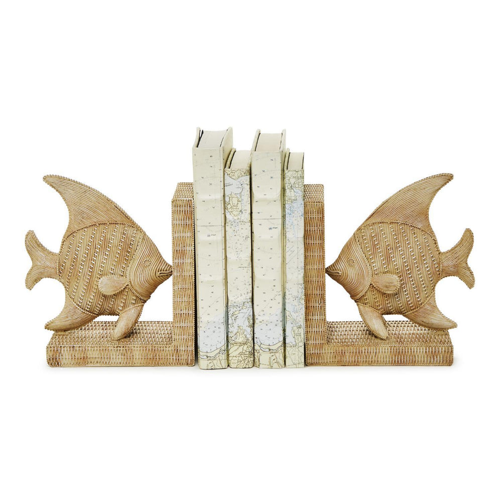 Two's Company Basket Weave Fish Bookends - Set of 2