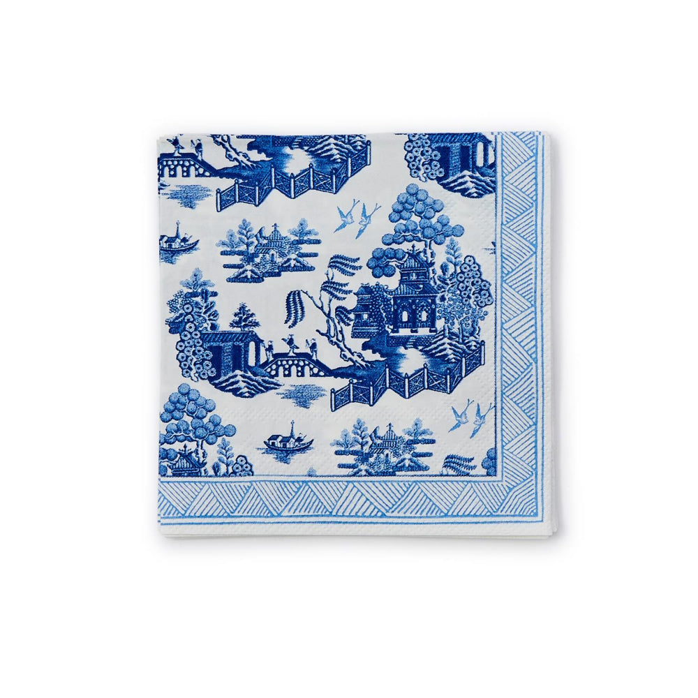 Two's Company Blue Willow 3-Ply Paper Cocktail Napkins