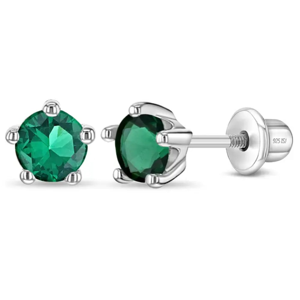 Children's Classic CZ Birthstone Solitaire Earrings