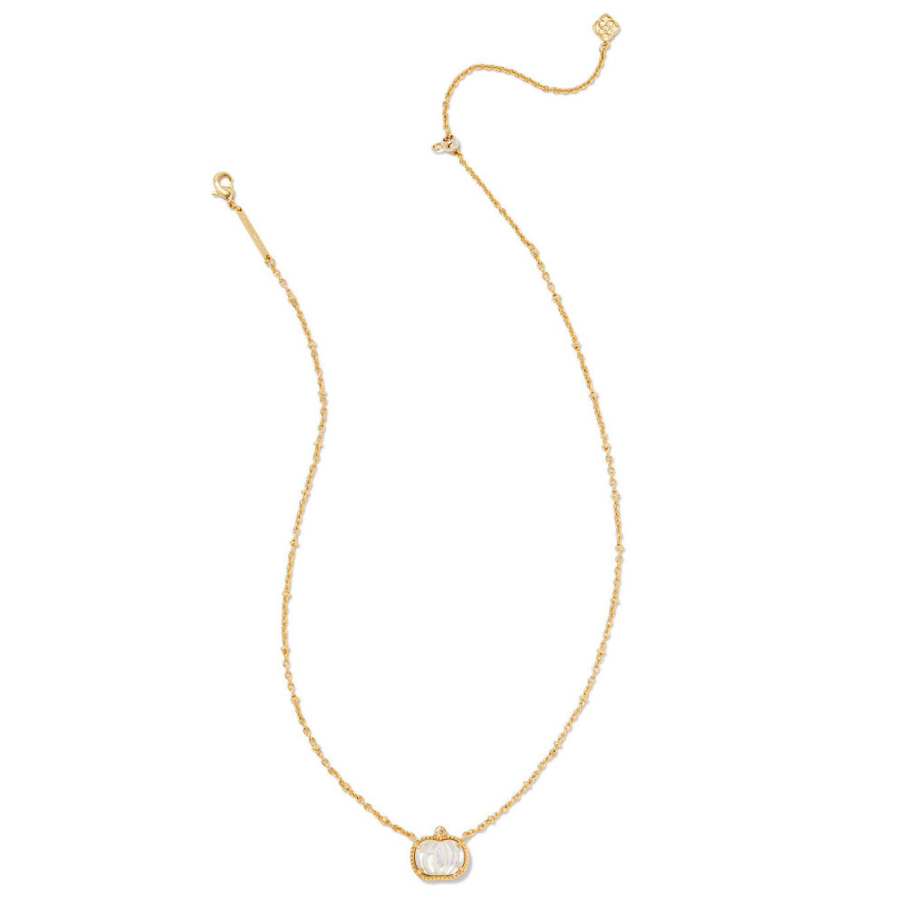 Kendra Scott Pumpkin Gold Short Pendant Necklace in Ivory Mother of Pearl