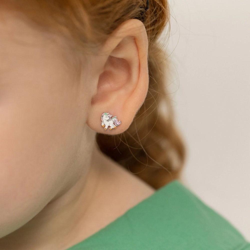 Children's Sterling Silver Unicorn Enamel Earrings