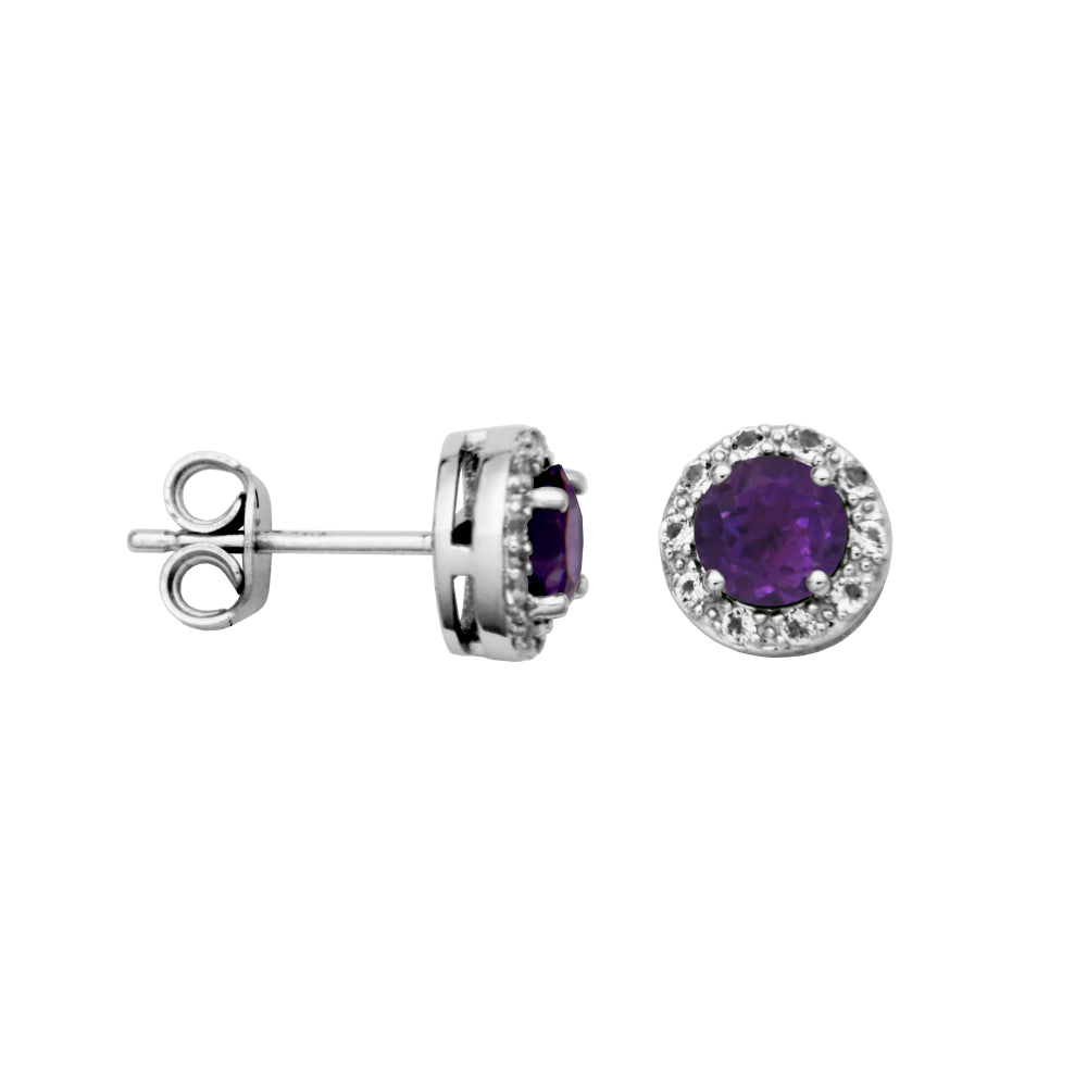 SAMUEL B Faceted Round Cut Amethyst Sterling Silver discount 925 Stud Earrings