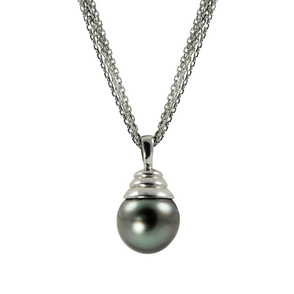 Sterling Silver Triple Chain Tahitian Pearl Pendant