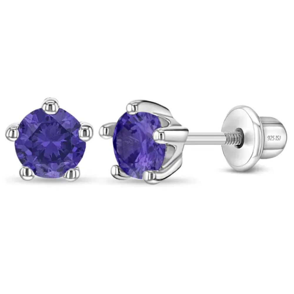 Children's Classic CZ Birthstone Solitaire Earrings