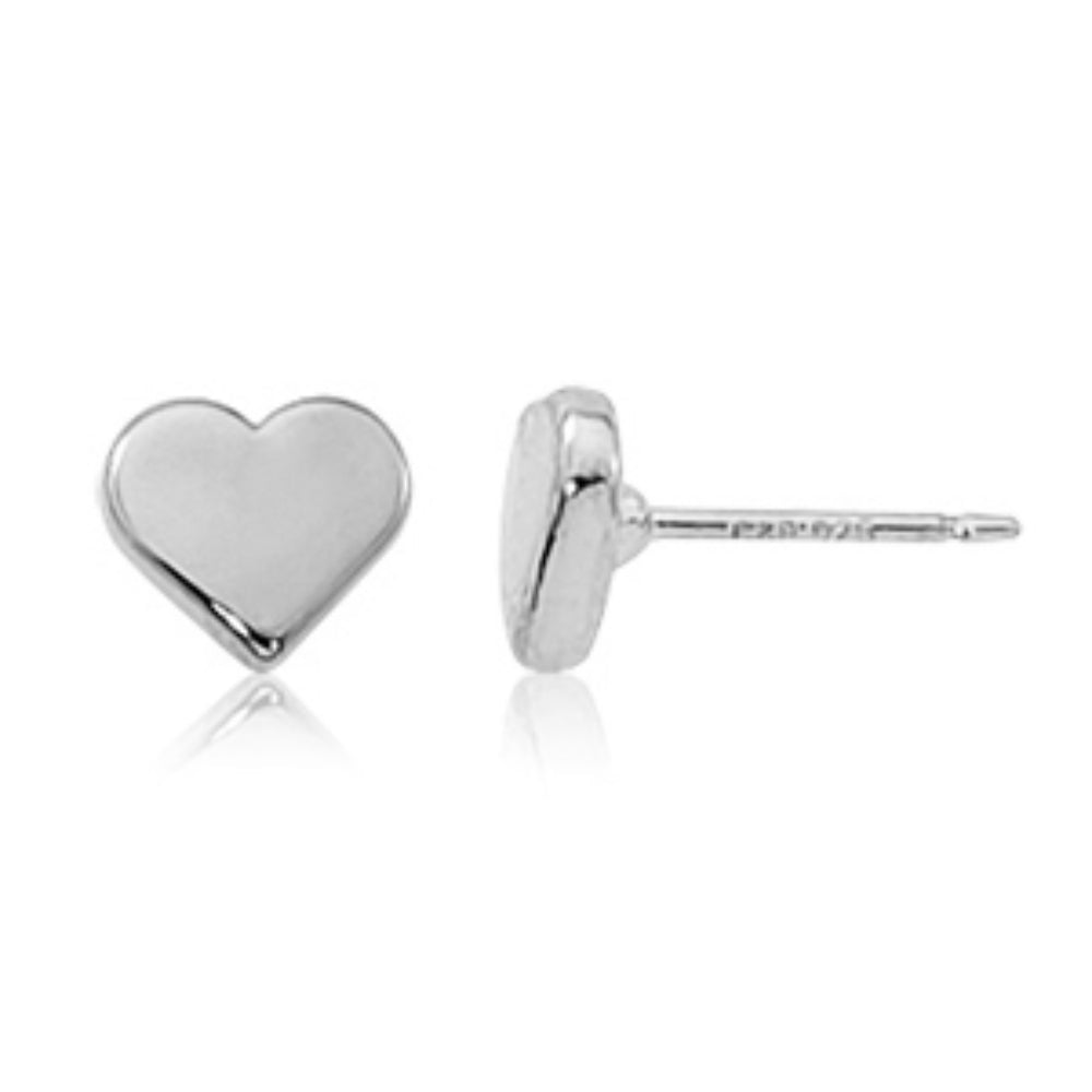 Sterling Silver Flat Heart Stud Earrings