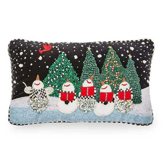 MacKenzie-Childs Caroling Snowmen Beaded Lumbar Pillow