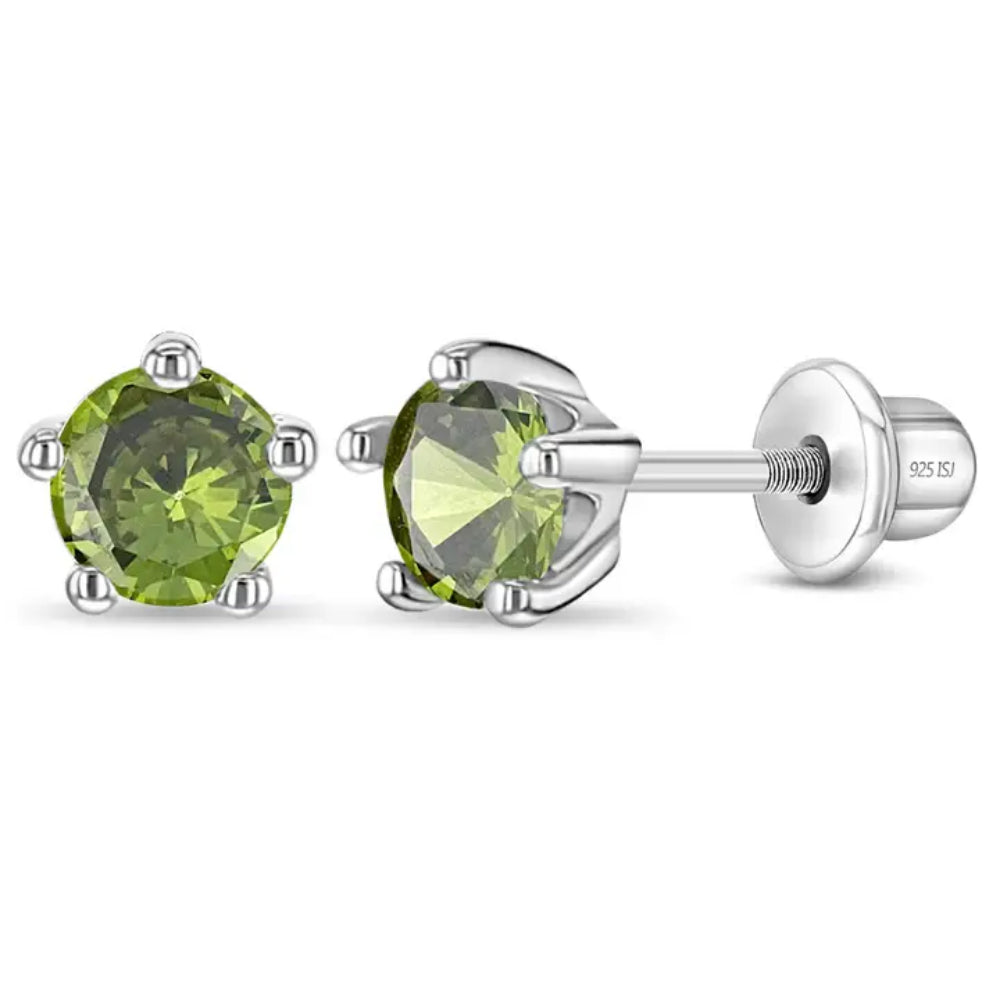 Children's Classic CZ Birthstone Solitaire Earrings