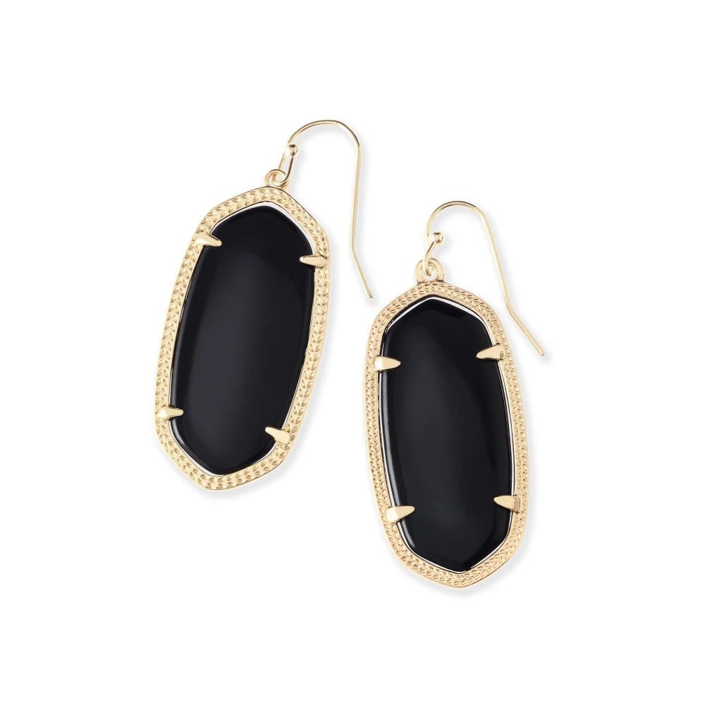 Kendra Scott Elle Gold Drop Earrings in Black Opaque Glass