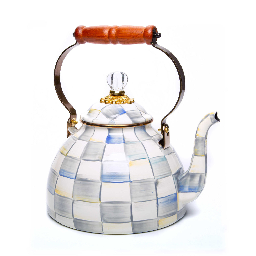 MacKenzie-Childs Sterling Check Enamel Tea Kettle