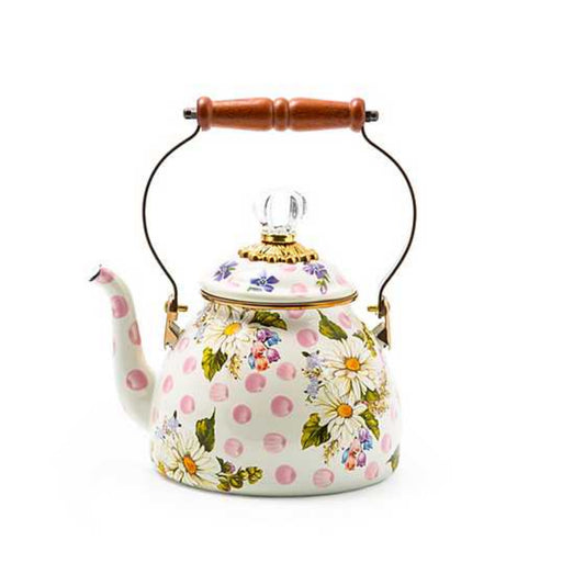 MacKenzie-Childs Wildflowers Enamel 2 Quart Tea Kettle - Pink