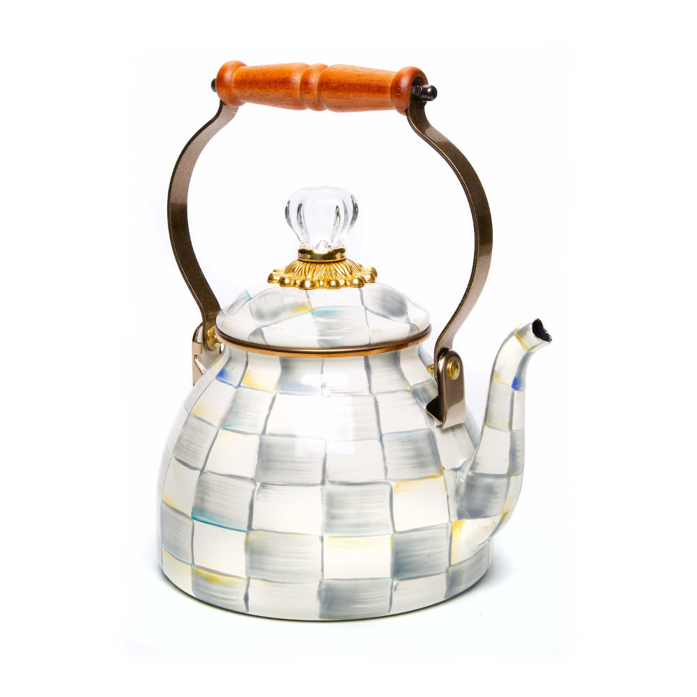 MacKenzie-Childs Sterling Check Enamel Tea Kettle