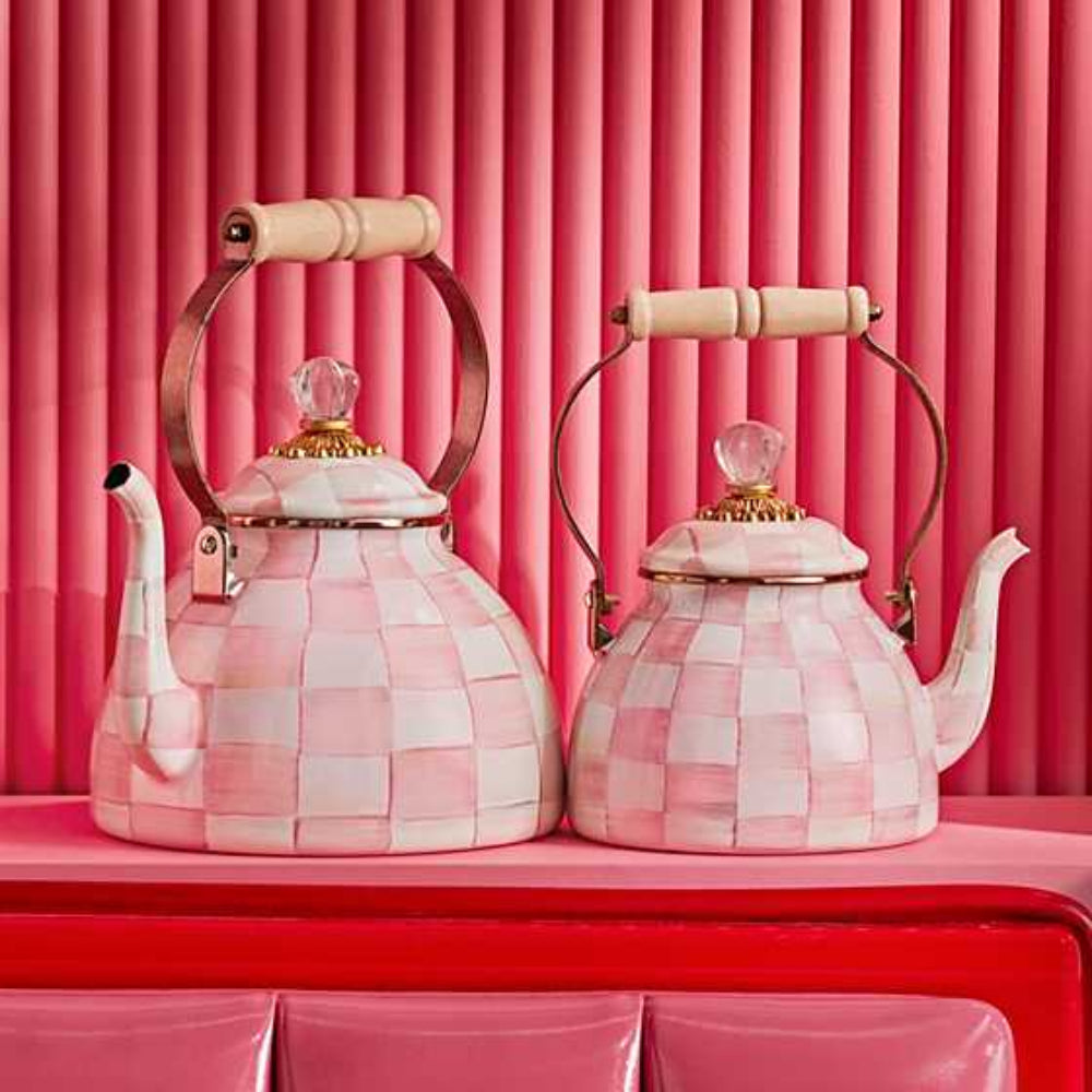 MacKenzie-Childs Rosy Check Enamel Tea Kettle