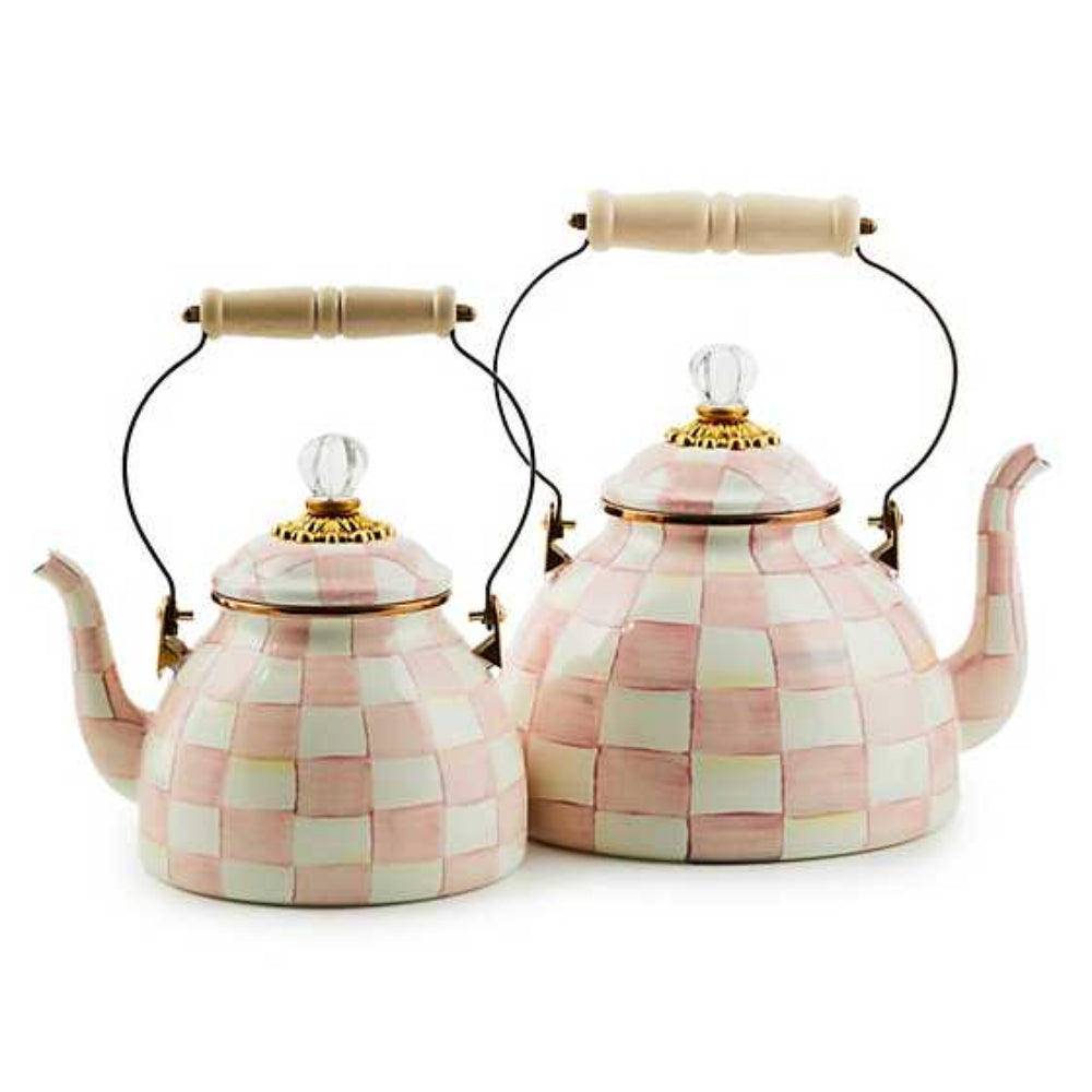 MacKenzie-Childs Rosy Check Enamel Tea Kettle