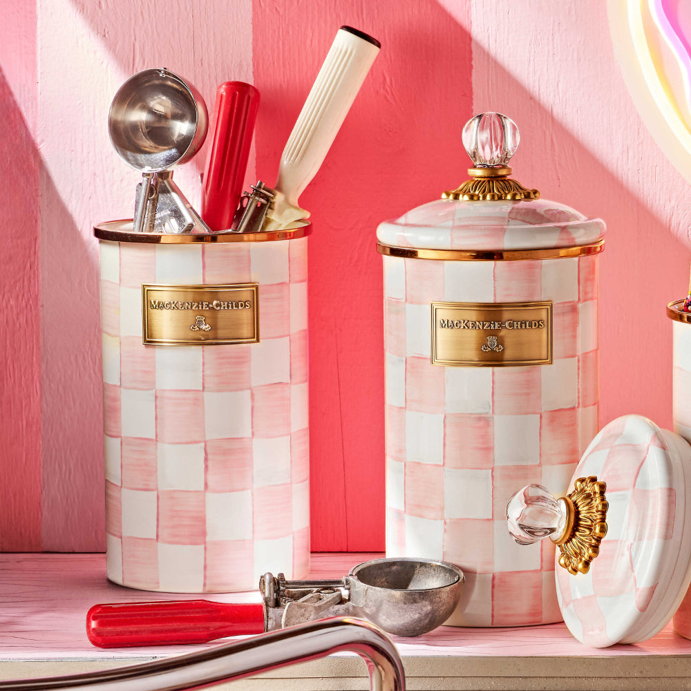 MacKenzie-Childs Rosy Check Enamel Utensil Holder