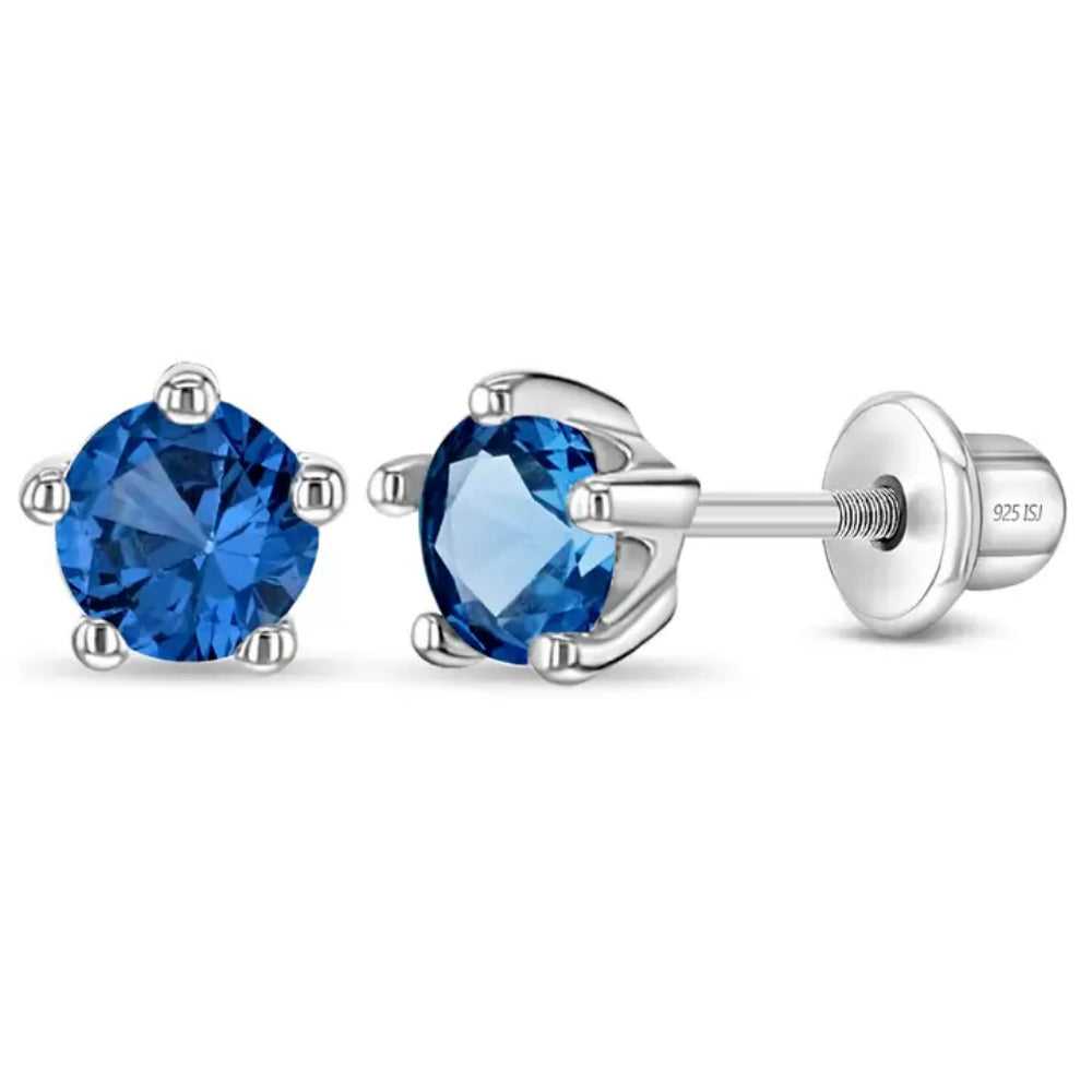 Children's Classic CZ Birthstone Solitaire Earrings