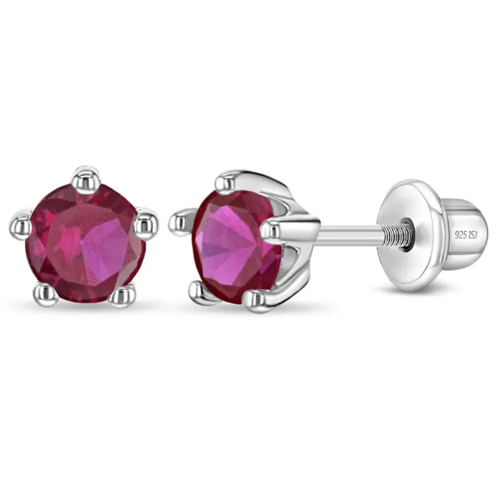 Children's Classic CZ Birthstone Solitaire Earrings